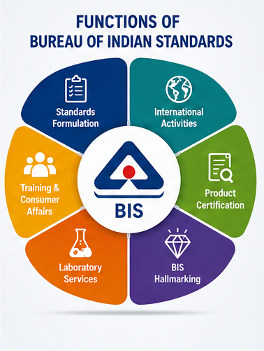 Get Bureau of Indian Standards Certificate Fast In 2026 3 depicting the functions of BIS