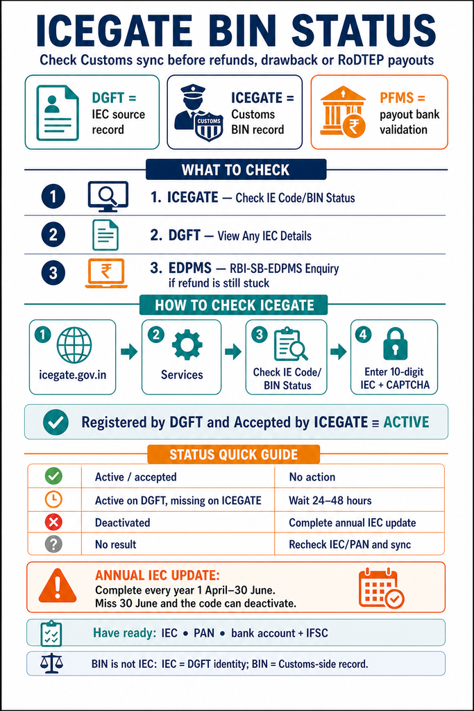 ICEGATE BIN Status: Meaning, Check Steps and Every Status Value Explained 1 icegate bin status